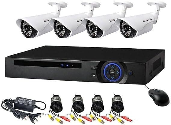 4-camera CCTV kit with DVR, cables and power adapter